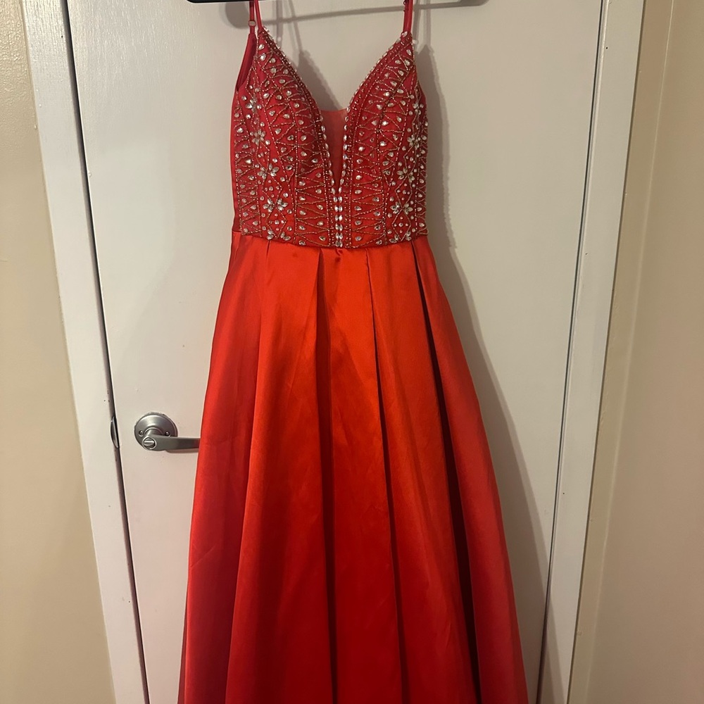 Elegant Red Beaded Prom Dress